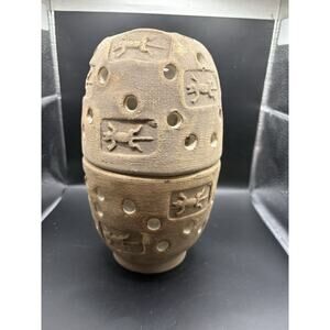 Terra Cotta Southwestern Style Decorative Cylinder- Candle Holder Lizards 8x4